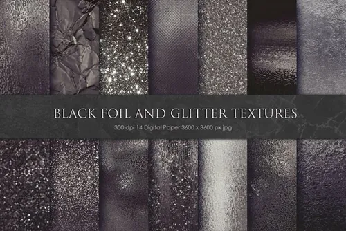 黑色箔和闪光背景纹理Black Foil and Glitter
