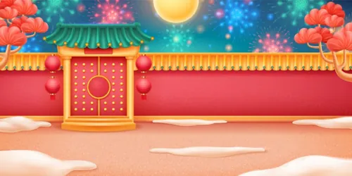 中国年东方传统庆祝新年宣传鞭炮烟花鲤鱼元宝祥云灯笼EPS矢量海报模板