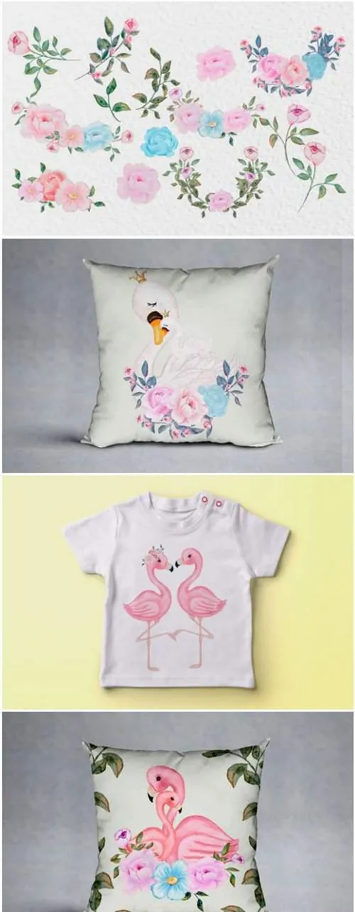 独角兽母爱主题手绘水彩元素剪贴画素材Unicorn Clipart Mother