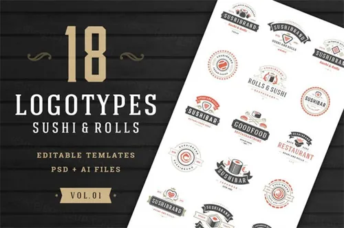 寿司店标志徽章 18 Sushi Bar Logos and Badges