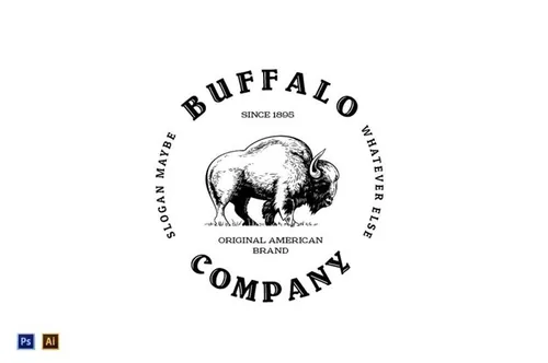 布法罗复古徽标logo模板 Buffalo Vintage Logo