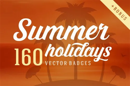 160暑假徽章logo模板Summer holidays badges logos