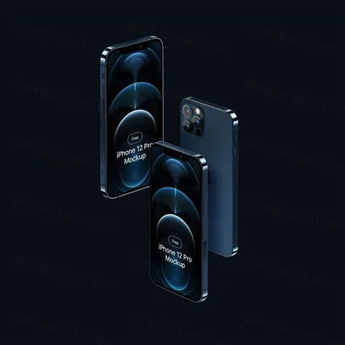 4K苹果手机APP贴图样机模板免费下载 Free Pacific Blue iPhone 12 Pro Mockups