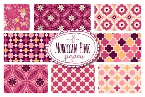 摩洛哥几何图案背景纹理 Moroccan Pink
