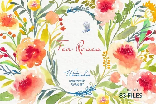水彩玫瑰插画 Tea Roses-Watercolor Cl