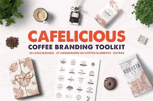 咖啡品牌设计logo模版 Cafelicious Coffee Branding Kit