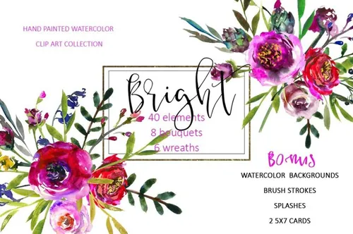 明亮的紫色水彩插画 Bright Purple Waterc