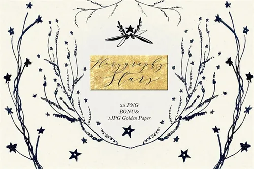 星星树枝元素的图形素材 Florygraphy STARS Ink