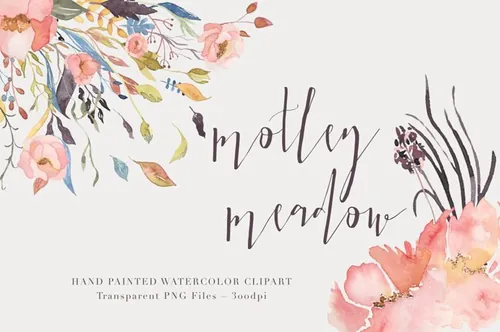 水彩花卉剪贴画 Watercolor Floral Clip