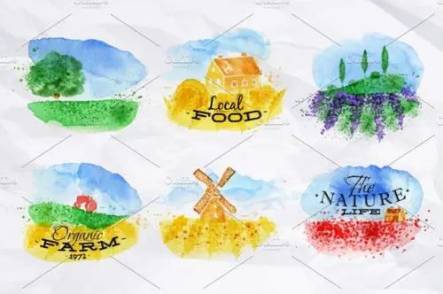 象征性的水彩田地logo Symbolic Watercolor Fields