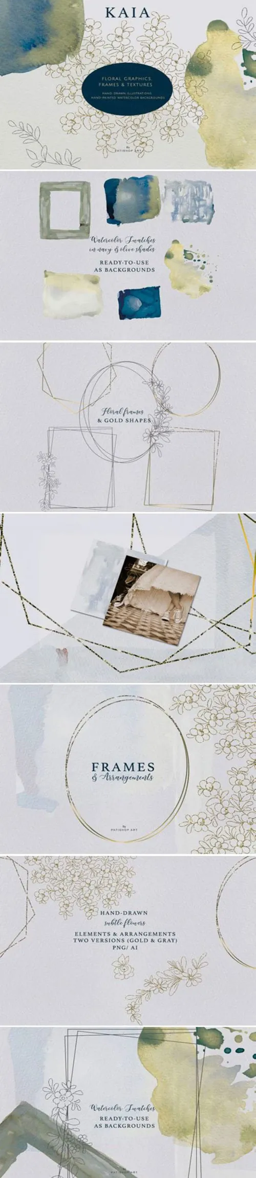 手绘花卉元素优雅细线图案合集Hand Drawn Elegant Fine Line