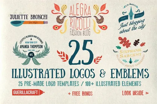 25个插画logo模版 Illustrated logos and emblems