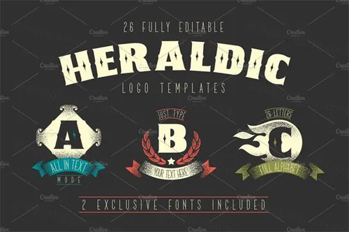 字母logo模版Heraldic Badges Alphabet with