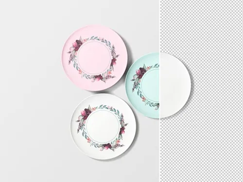 陶瓷餐盘样机 Overhead Plates Mockup
