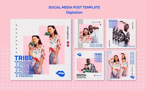 欧美未来派动态数字美学版式宣传海报PSD设计模板素材