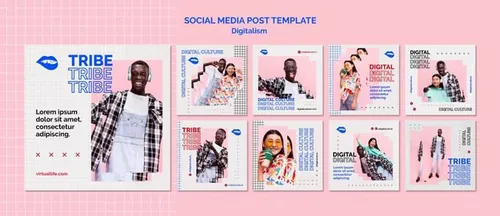 欧美未来派动态数字美学版式宣传海报PSD设计模板素材