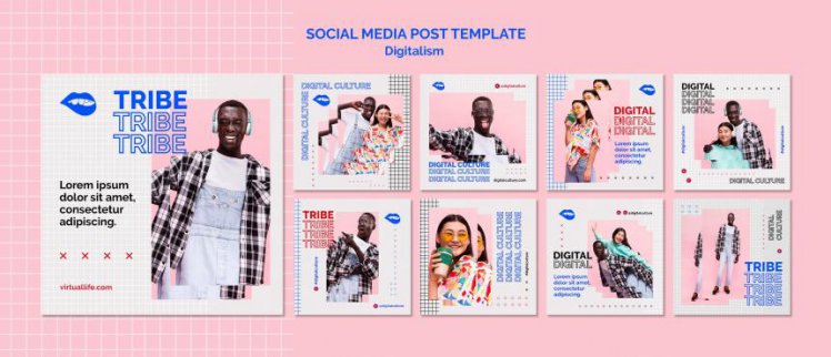 欧美未来派动态数字美学版式宣传海报PSD设计模板素材