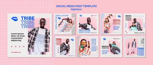 欧美未来派动态数字美学版式宣传海报PSD设计模板素材