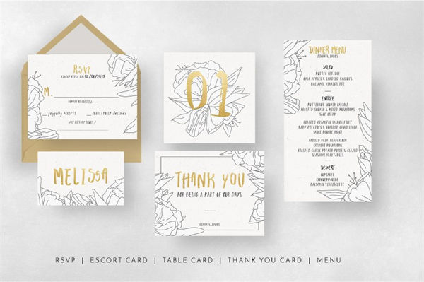 简笔画手绘花卉婚礼设计素材 Simple-Floral-Outline-Wedding-Suite