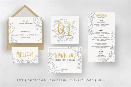 简笔画手绘花卉婚礼设计素材 Simple-Floral-Outline-Wedding-Suite