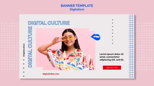 欧美未来派动态数字美学版式宣传海报PSD设计模板素材