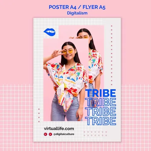 欧美未来派动态数字美学版式宣传海报PSD设计模板素材