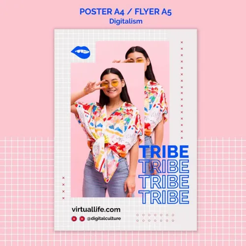 欧美未来派动态数字美学版式宣传海报PSD设计模板素材