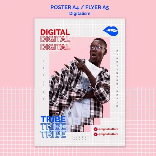 欧美未来派动态数字美学版式宣传海报PSD设计模板素材