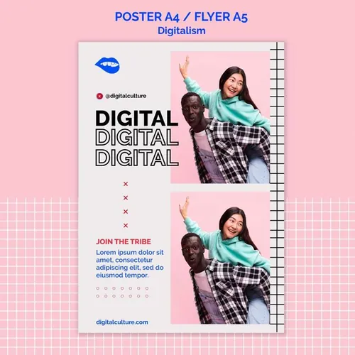 欧美未来派动态数字美学版式宣传海报PSD设计模板素材