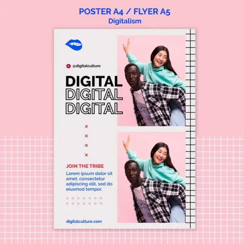 欧美未来派动态数字美学版式宣传海报PSD设计模板素材