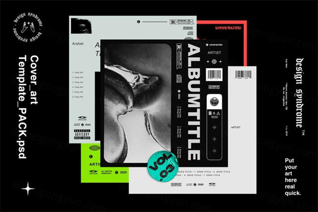酸性复古做旧时尚潮流摇滚音乐专辑CD封面设计PSD模板 Cover Art Template Pack VOL.3