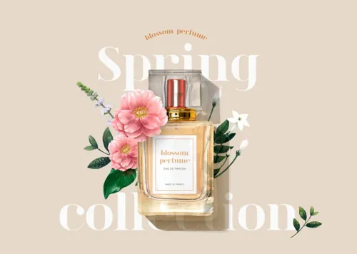 春季极简主义化妆品美妆花卉标题文字横幅海报PSD模板