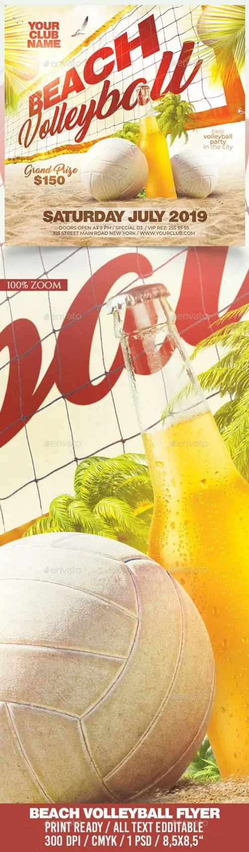 夏日沙滩排球活动派对宣传海报传单设计