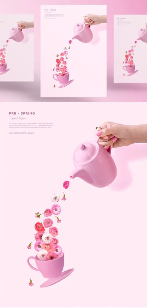 春季极简主义花卉标题文字横幅海报PSD模板