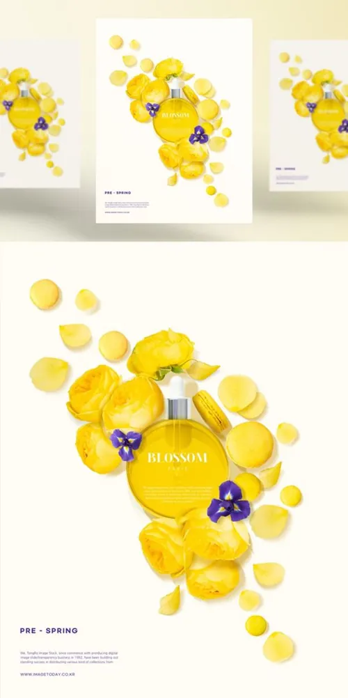 春季极简主义花卉标题文字横幅海报PSD模板