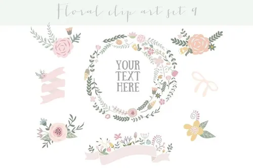 手绘花卉设计素材Floral clipart set 9