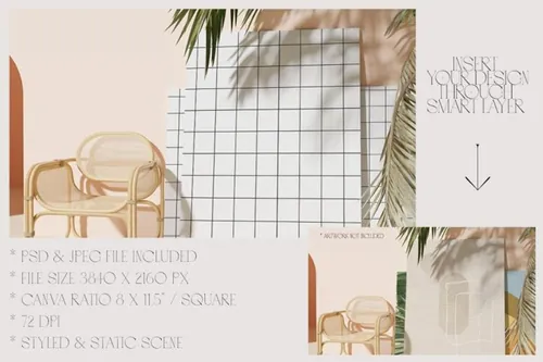 极简主义夏日艺术无边框画布画框展示样机模板 Hot summer 3 canva mockup
