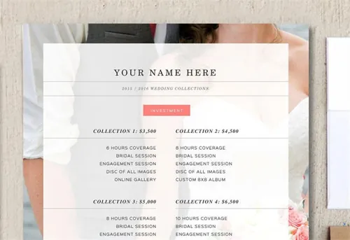 婚礼摄影师价目表宣传海报 Wedding Photographer Price List