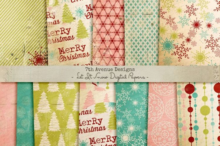 复古背景纹理 Let It Snow Digital Papers