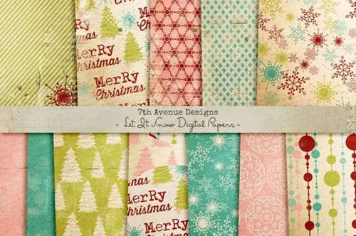 复古背景纹理 Let It Snow Digital Papers