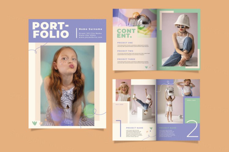 手绘清新卡通摄影工作室介绍儿童相册培训班矢量设计模板素材