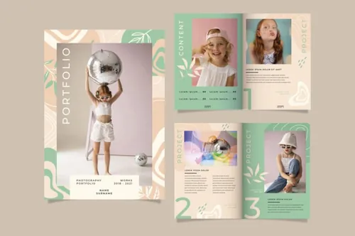 手绘清新卡通摄影工作室介绍儿童相册培训班矢量设计模板素材