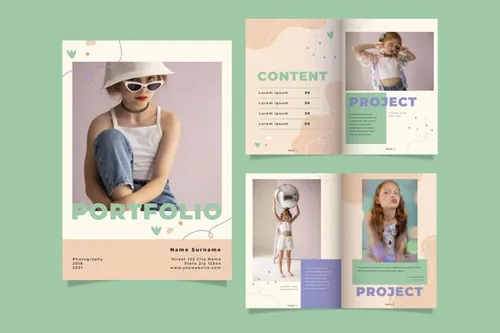 手绘清新卡通摄影工作室介绍儿童相册培训班矢量设计模板素材