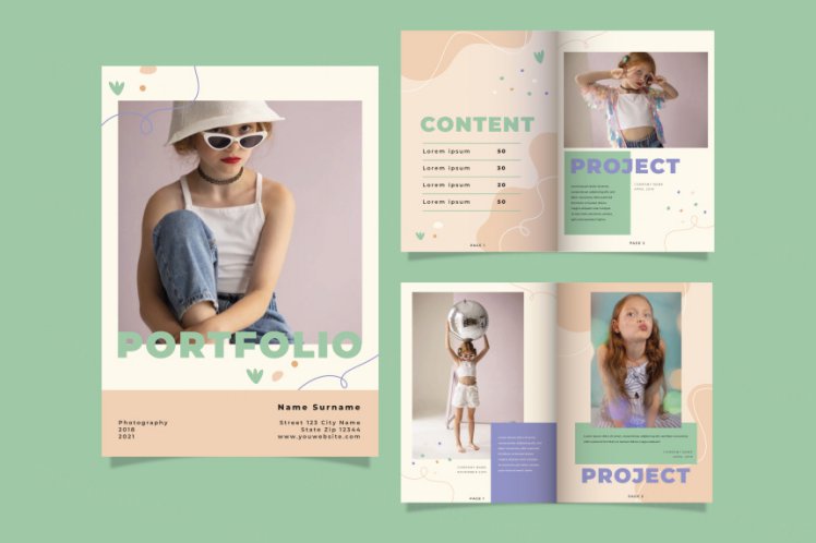 手绘清新卡通摄影工作室介绍儿童相册培训班矢量设计模板素材