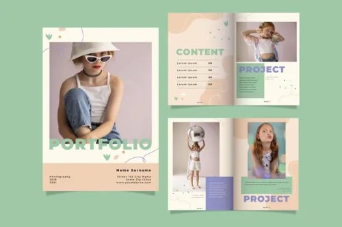 手绘清新卡通摄影工作室介绍儿童相册培训班矢量设计模板素材