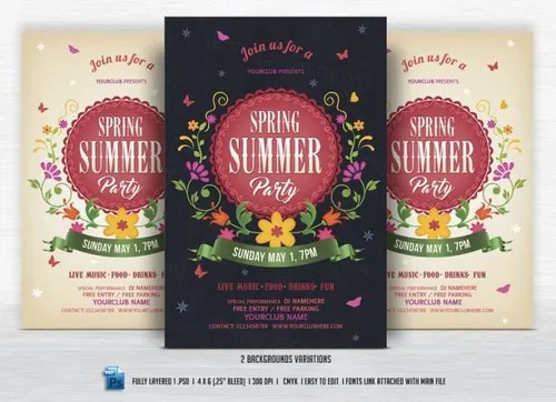 春夏季派对宣传单模板 Spring Summer Party Flyer