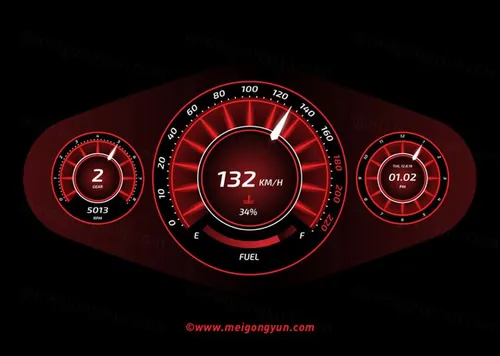 红色仪表盘矢量图Car Dashboard UI Red Vector