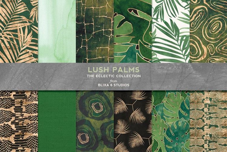 绿色烫金背景纹理 Lush Palms Green