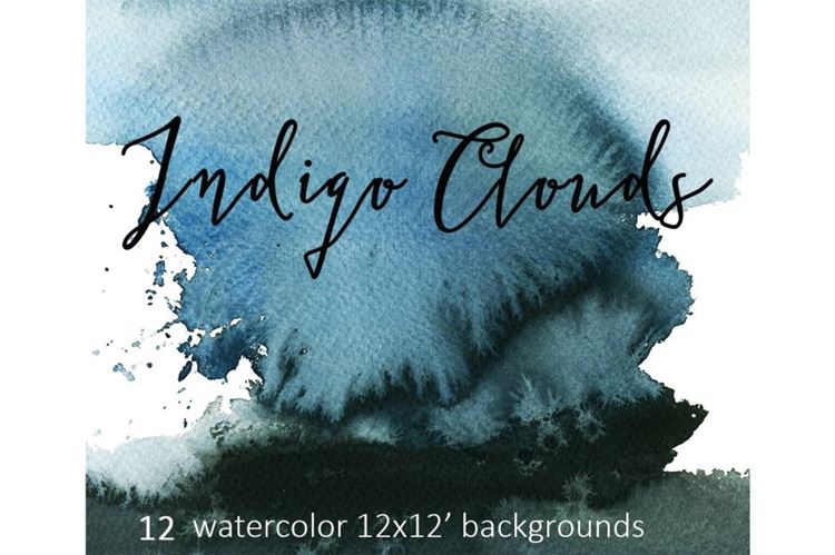 靛蓝水彩背景纹理 Indigo Watercolor Background