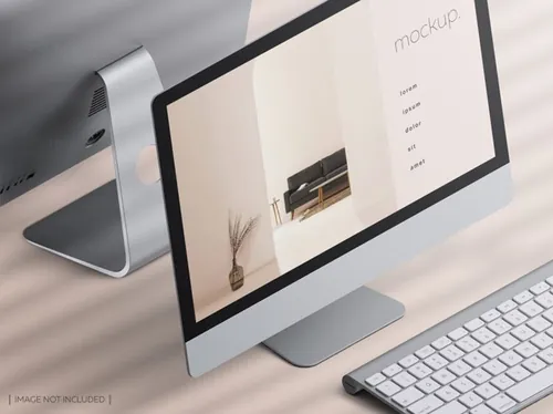高品质欧美极简主义苹果电脑iMac网页UI设计展示样机PSD模板素材